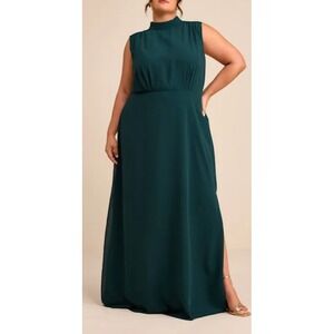 Lulus Dark Green Classic Elegance Chiffon Mock Neck Evening Gown Size XL Size XL